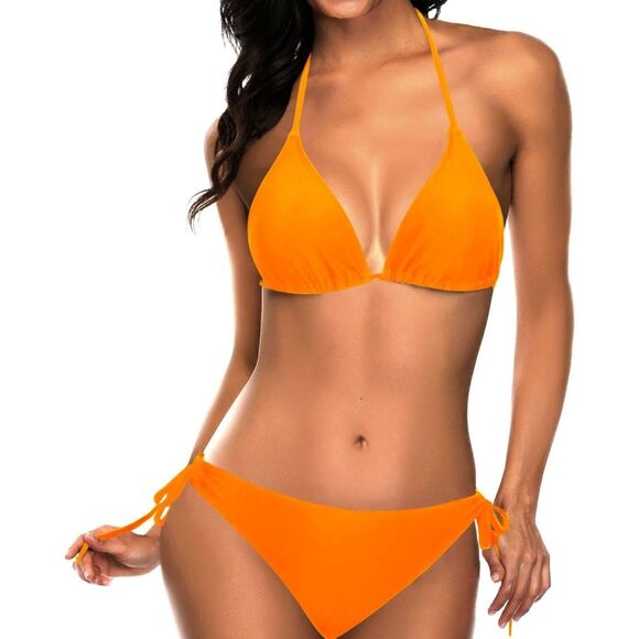NWT Women's Sz XS -Orange Adjustable Ties Two Piece Bikini Set Sexy Bathing Suit - Picture 1 of 9